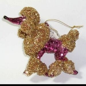 Glittery Pink and Gold Poodle Ornament.